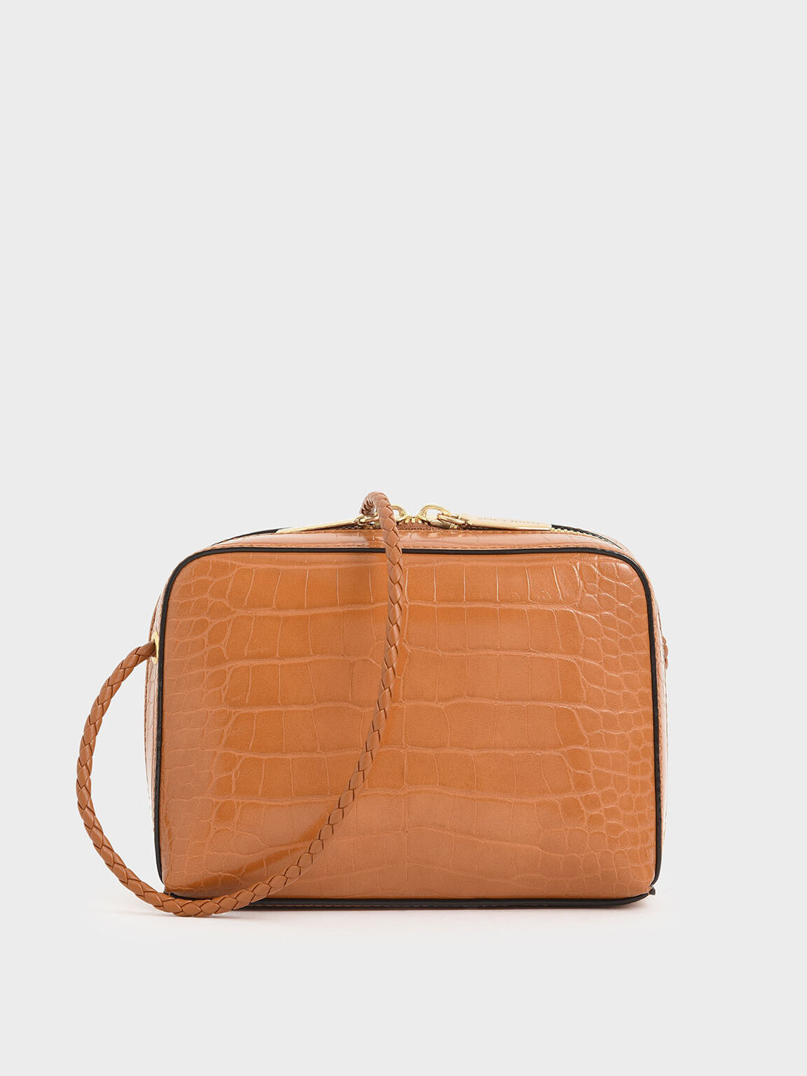 Tan Croc Effect Mini Rectangular Crossbody Bag Tan Croc Effect Mini Rectangular Crossbody Bag