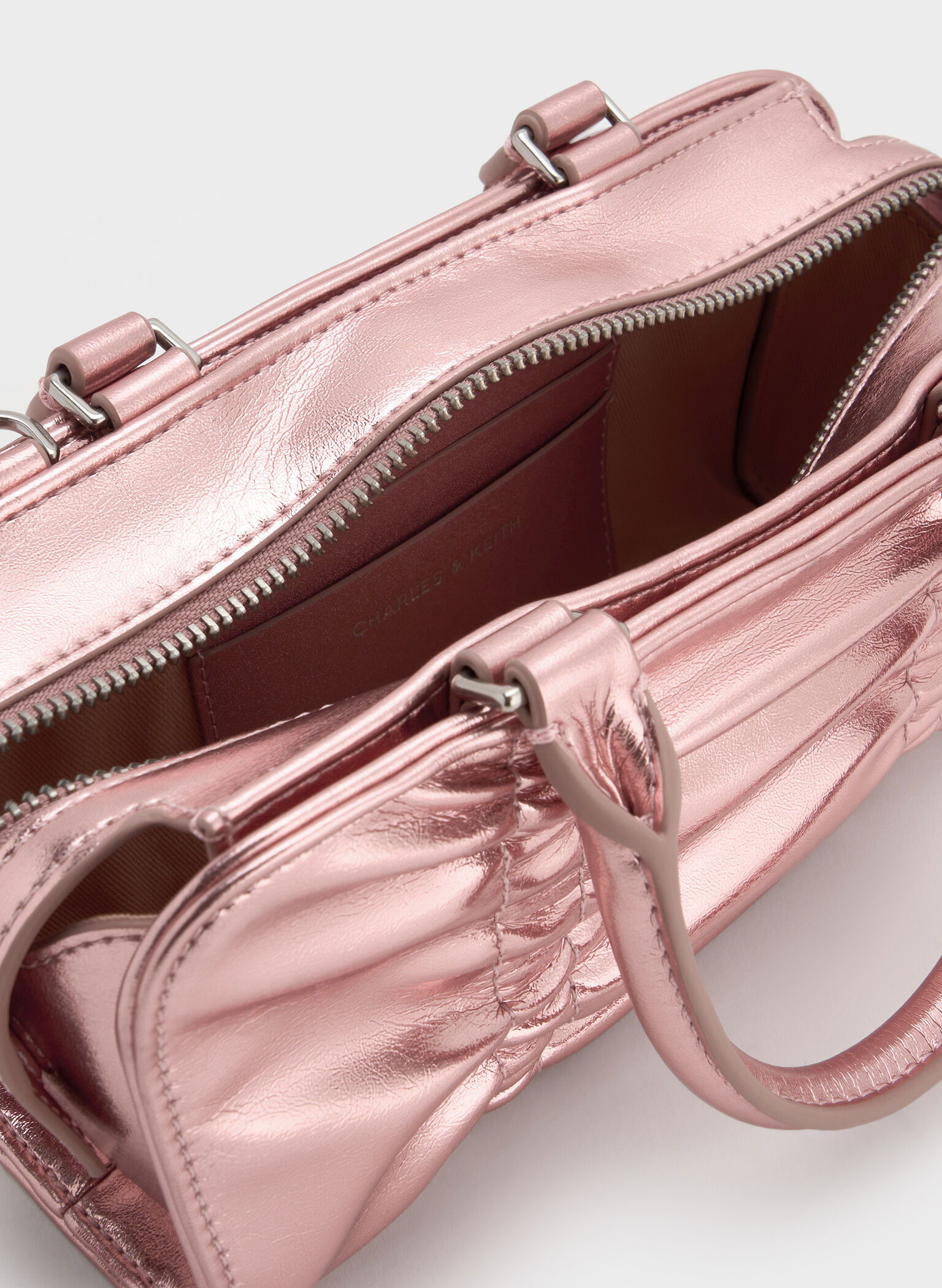 Kadee Metallic Ruched Bow-Charm Bowling Bag, Aura Pink, hi-res