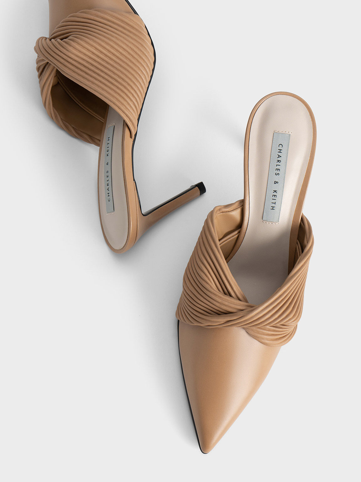 Pleated Wrap Heeled Mules, Sand, hi-res