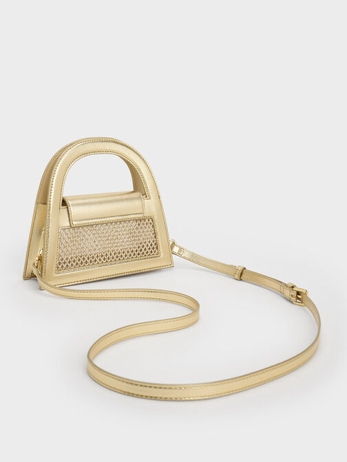 Este Metallic Crystal-Embellished Top Handle Bag, Gold, hi-res