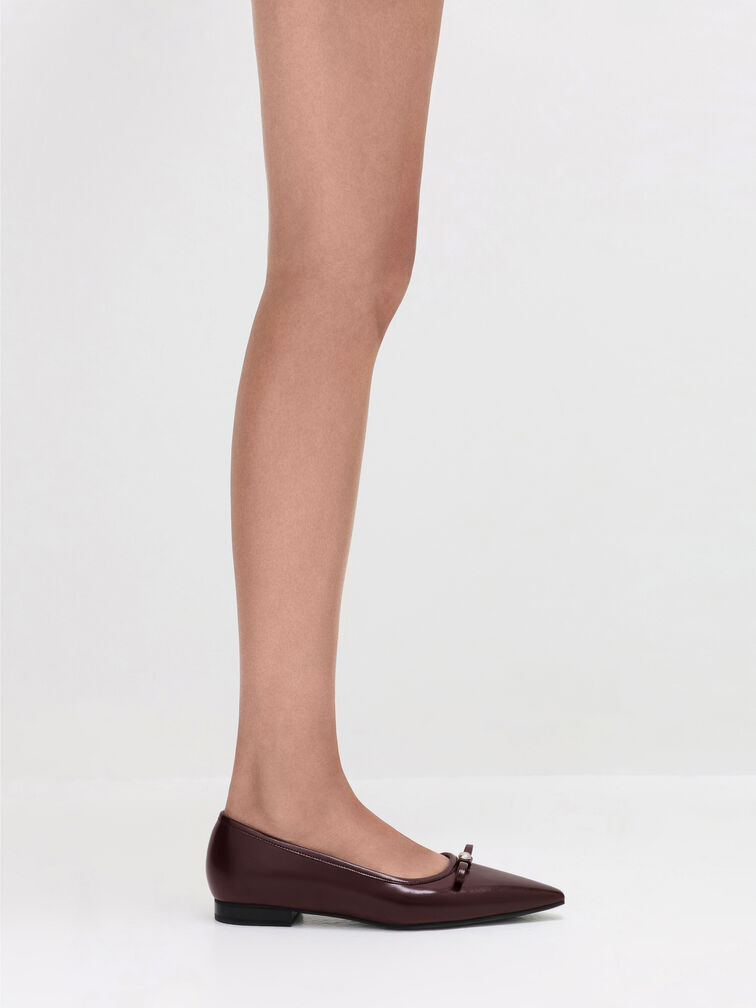 Bow Pointed Ballet Flats, Maroon, hi-res
