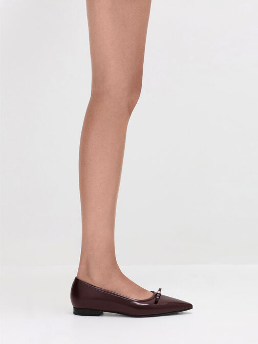 Bow Pointed Ballet Flats, Maroon, hi-res