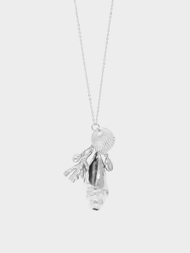 Seashell Pendant Necklace, Silver, hi-res