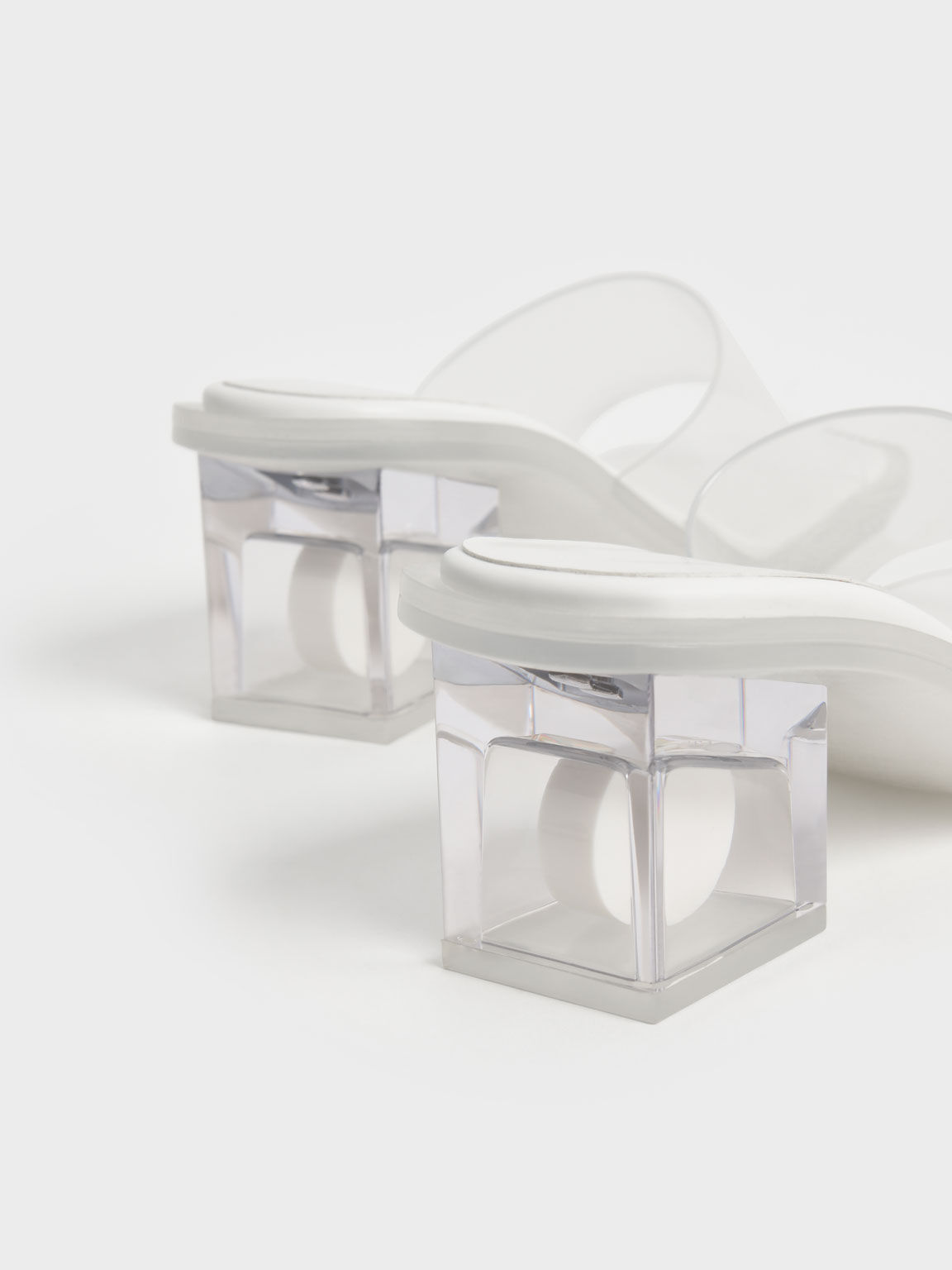 Madison Clear Sculptural Heel Mules, White, hi-res