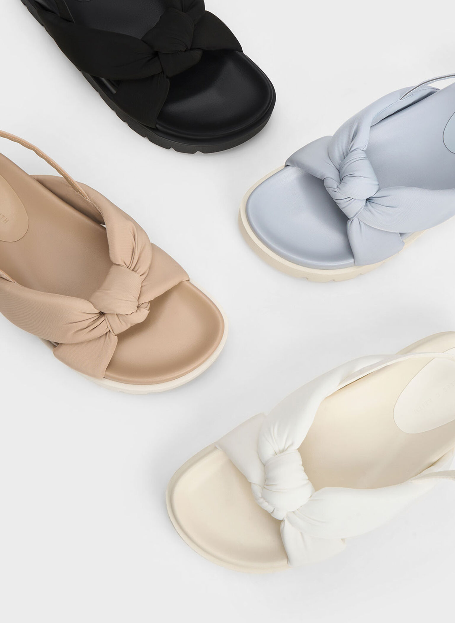 Sandalias con plataforma plana anudada de nailon, Blanco, hi-res