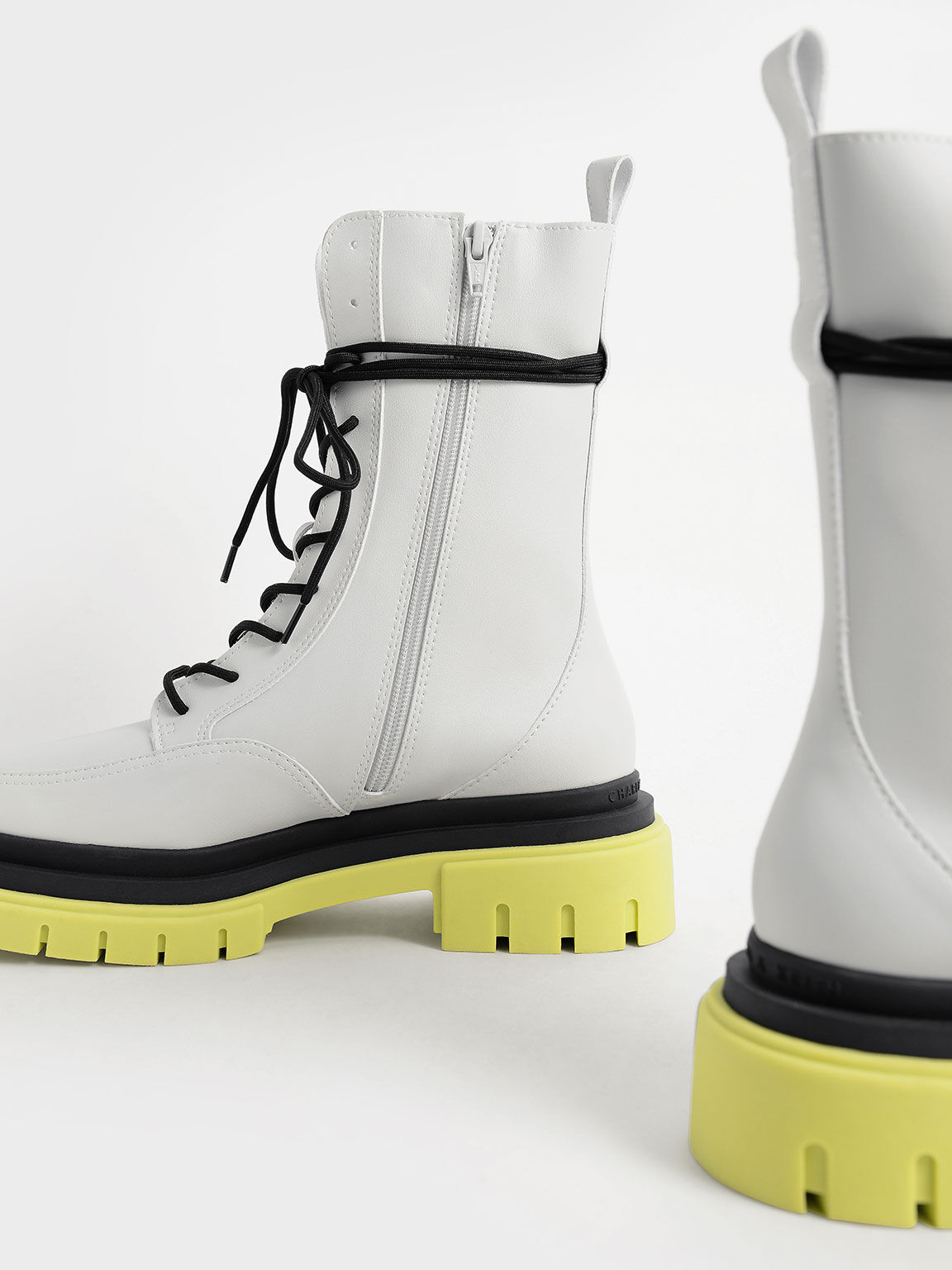 Iggy Coloured Sole Combat Boots​, Lime, hi-res