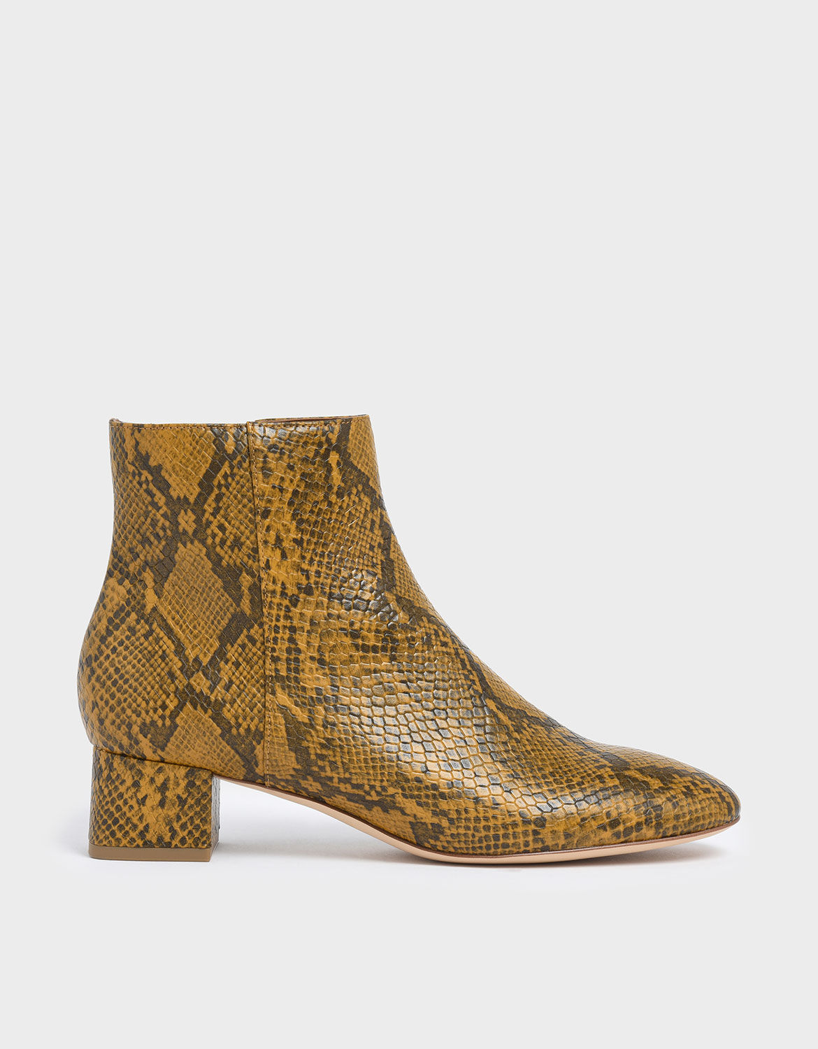 Yellow Snake Print Block Heel Ankle 