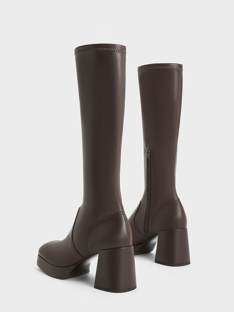 Evie Platform Block-Heel Knee-High Boots, Dark Brown, hi-res