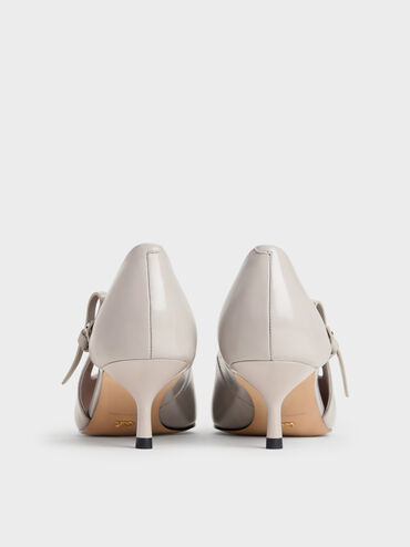 Escarpins &agrave; petits talons Anastasia en cuir, Gris, hi-res