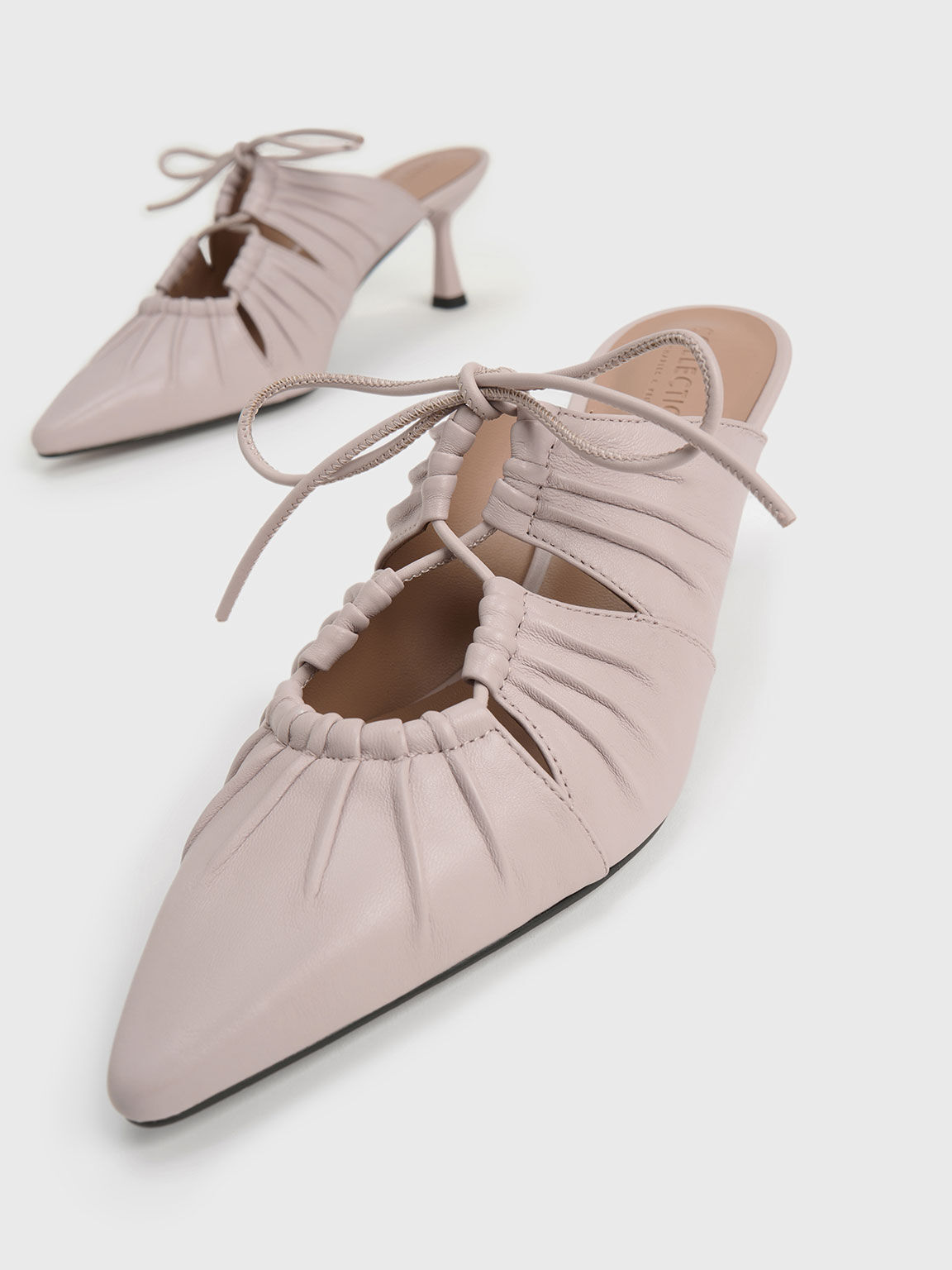Landis Leather Ruched Bow Tie Mules Pink