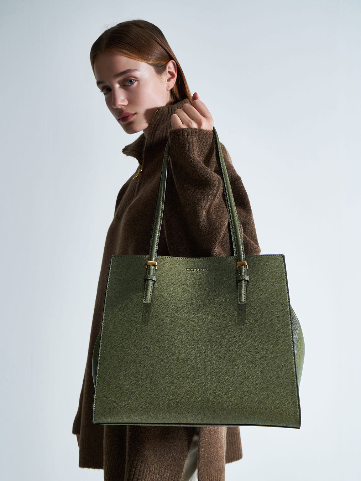 Olive Large Double Handle Tote Bag - CHARLES & KEITH VN
