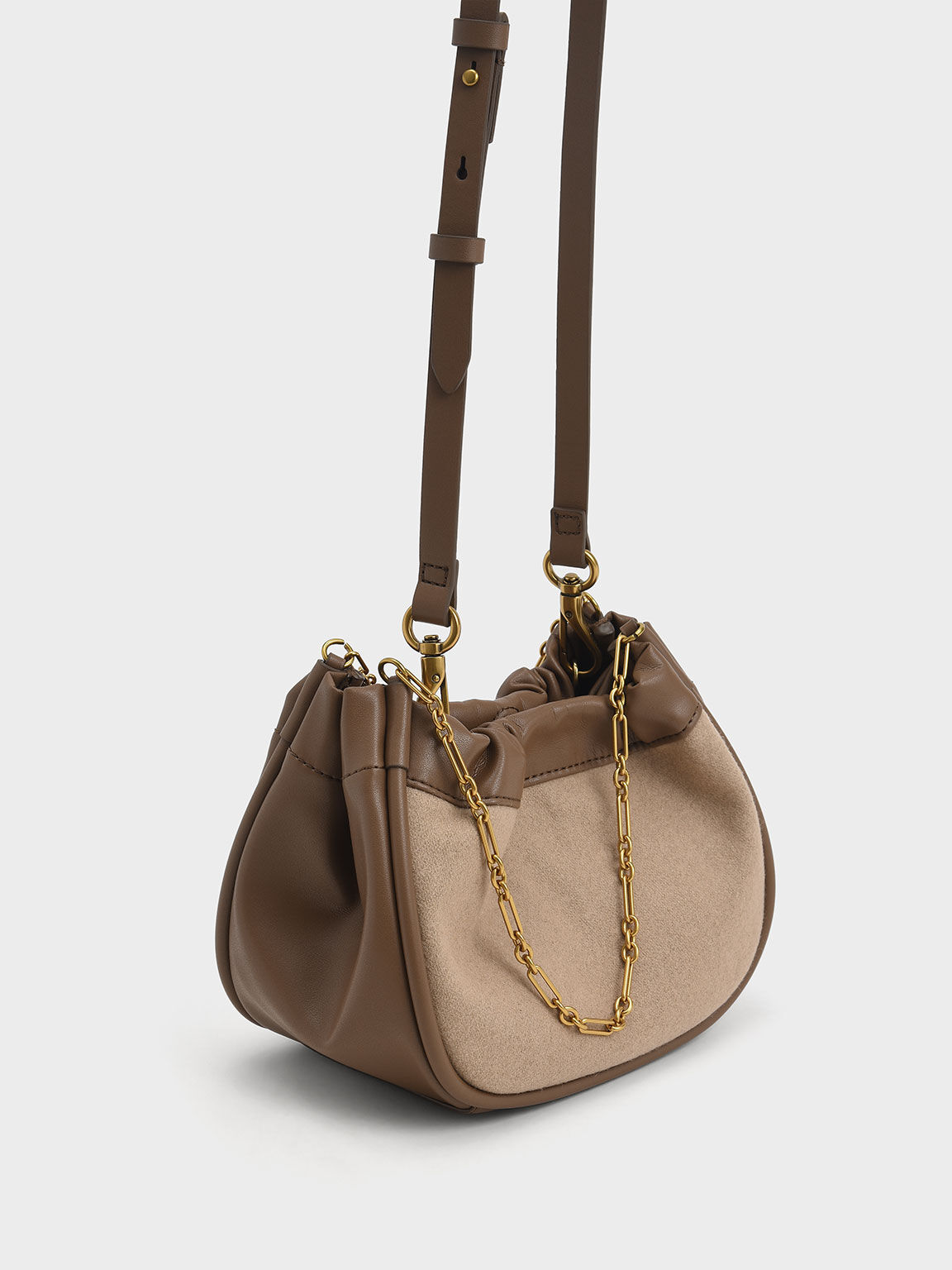Solange Double Chain Handle Slouchy Bag - Brown