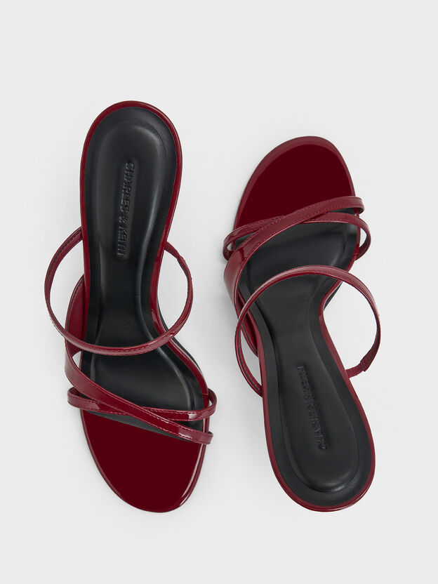 Mules de tiras con tac&oacute;n escultural y cruzado de patente Wynn, Rojo, hi-res