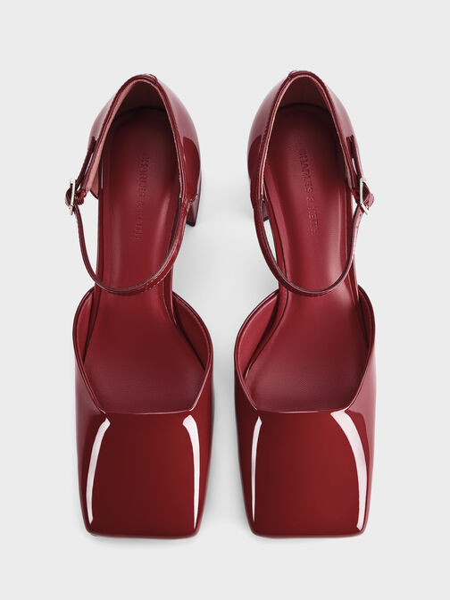 Patricia Patent Square-Toe D'Orsay Ankle-Strap Pumps, Burgundy, hi-res