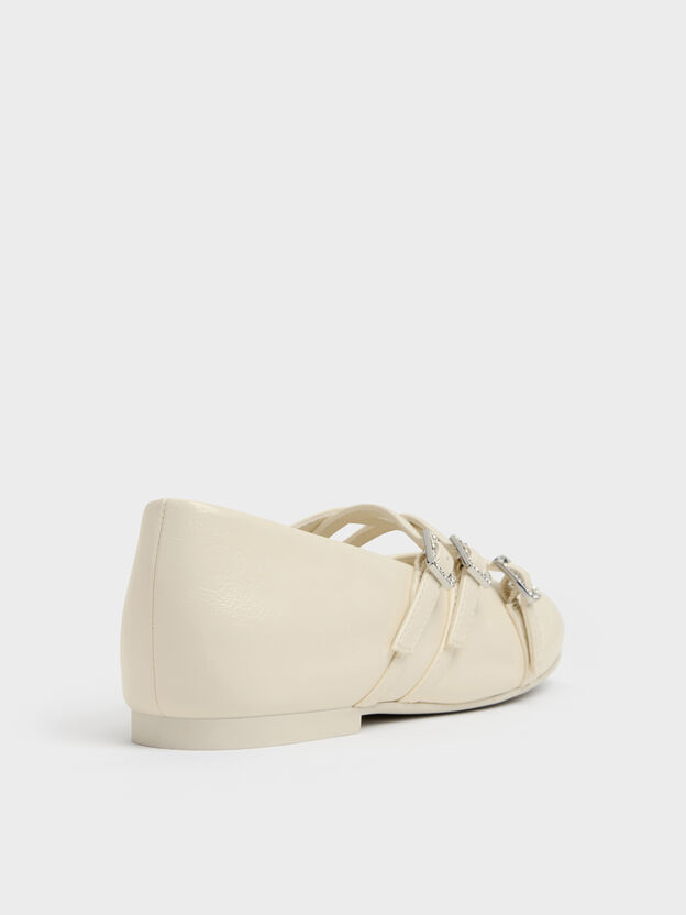 Girls' Triple-Strap Mary Jane Flats, Chalk, hi-res
