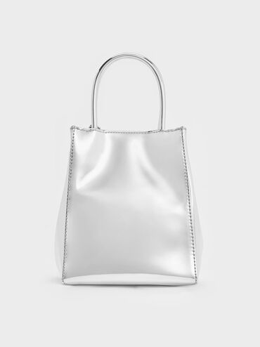 Bolso tote alargado Matina efecto metálico, Plateado, hi-res