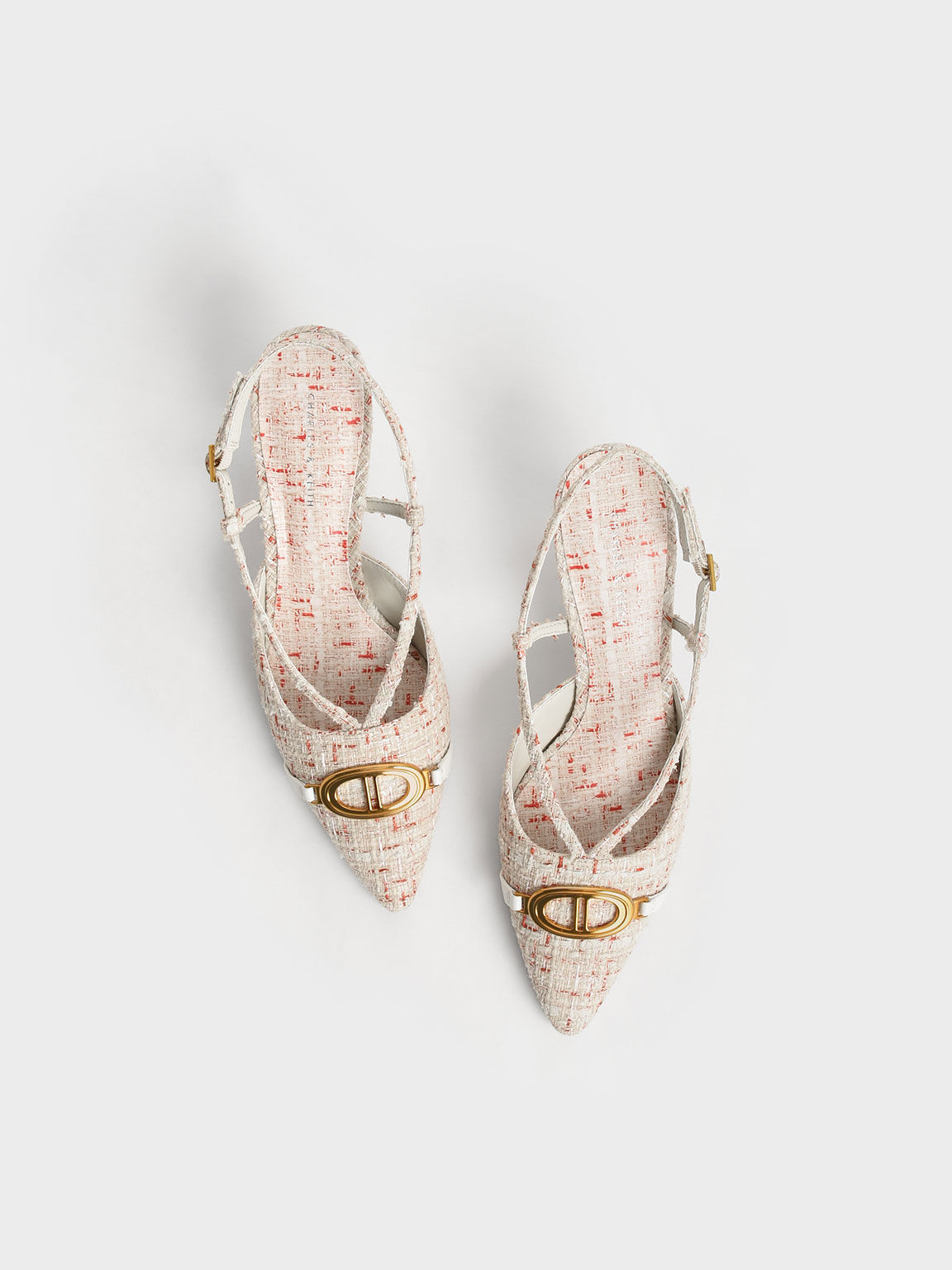 Metallic Accent Tweed Slingback Pumps, Cream, hi-res