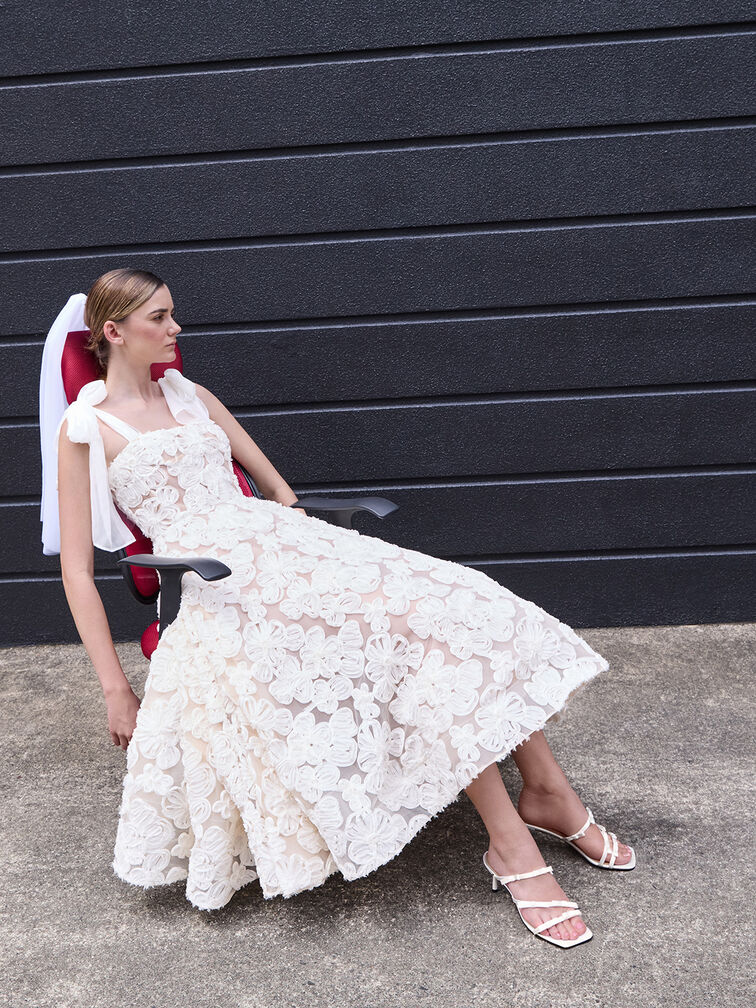 Jessy Bow Heeled Sandals, White, hi-res