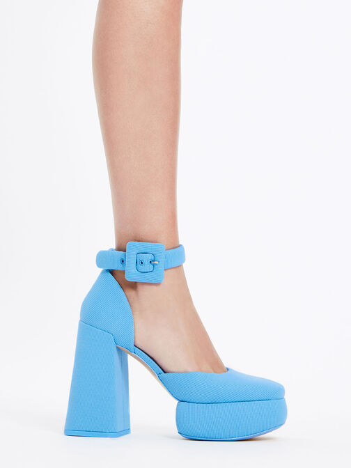 Sinead Woven Buckled D'Orsay Platform Pumps, Blue, hi-res