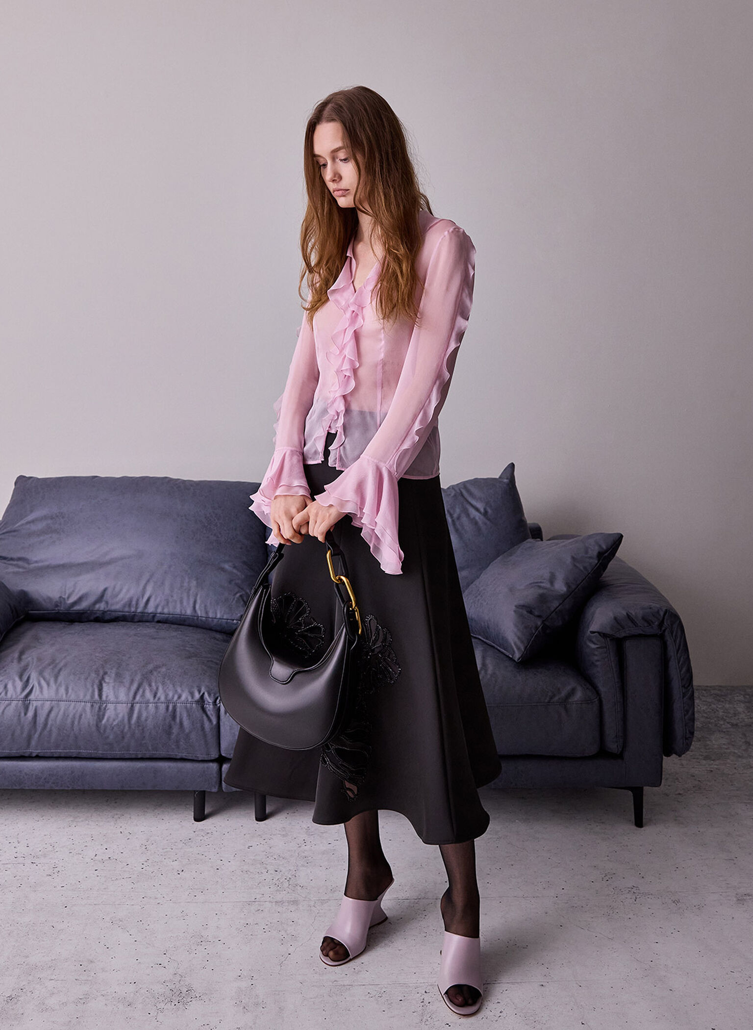 Kora Metallic-Accent Moon Bag, Black, hi-res