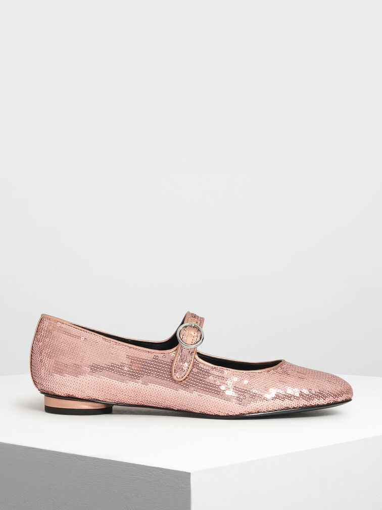 Sequin Mary Jane Flats, Pink, hi-res