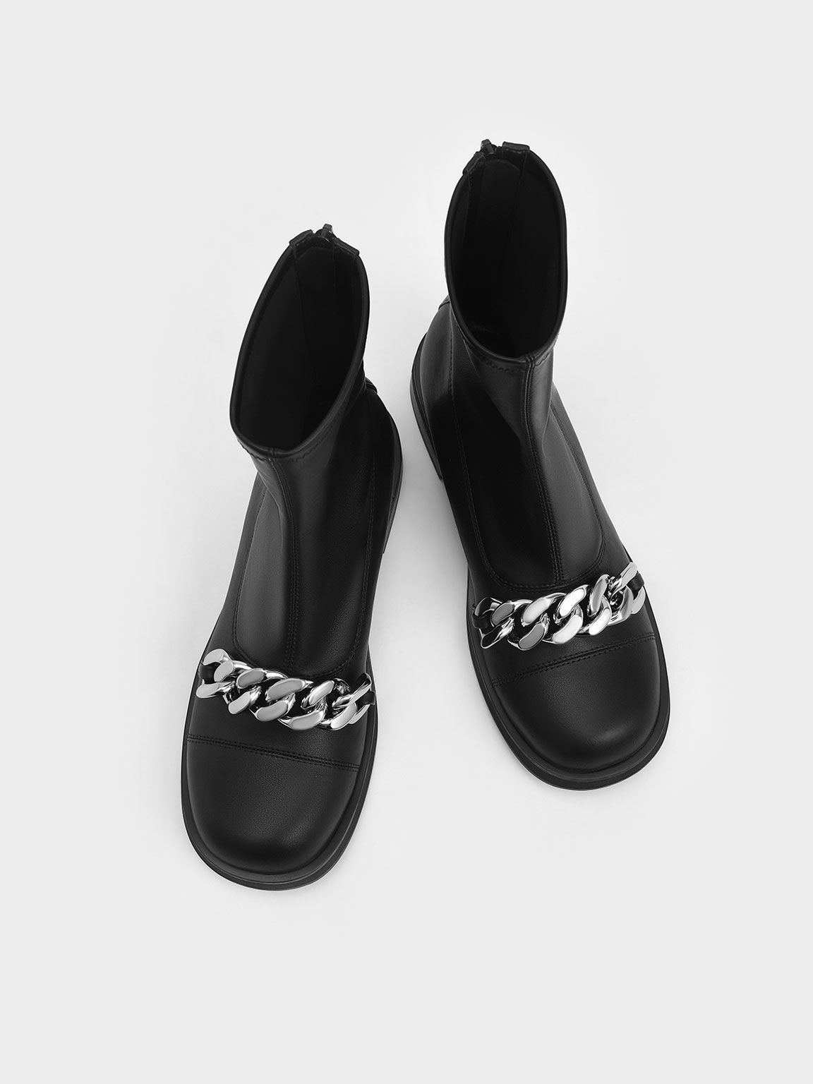 Chunky Chain Link Ankle Boots, Black, hi-res