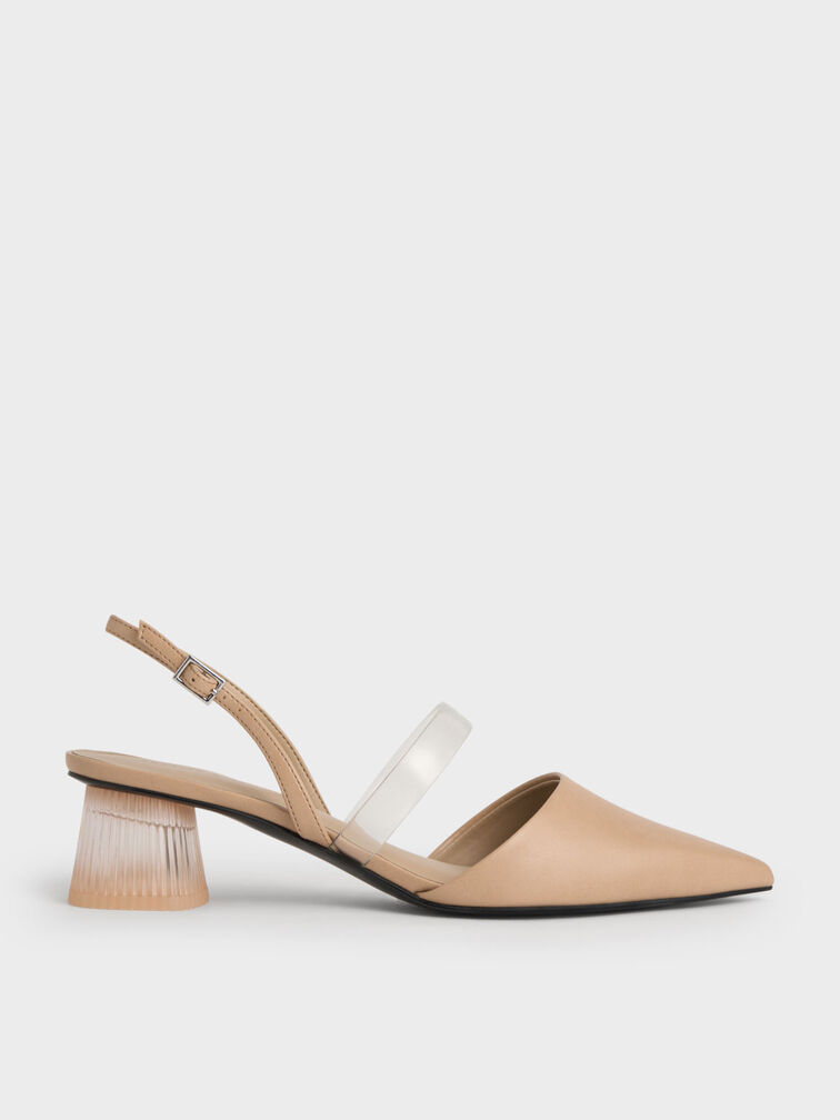 Clear Strap Slingback Pumps, Nude, hi-res