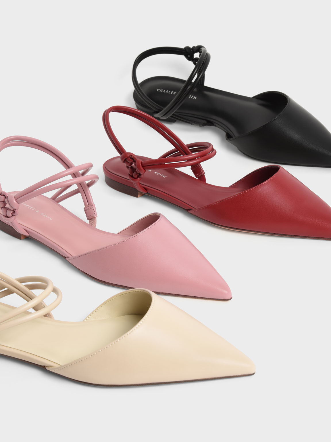 Knotted Ankle-Strap Ballerina Flats, Red, hi-res