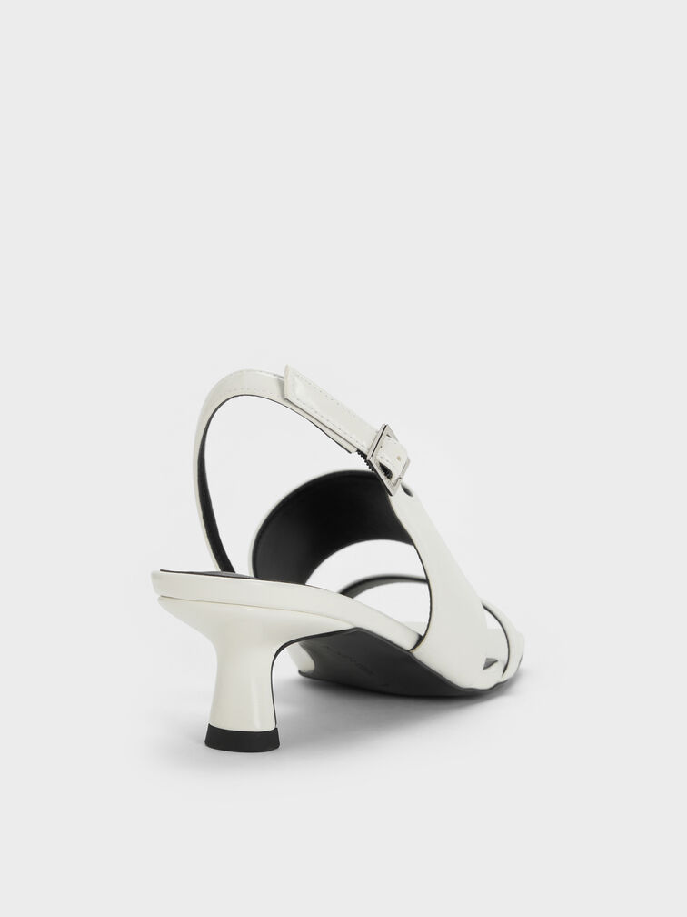 Slant-Heel Slingback Sandals, White, hi-res