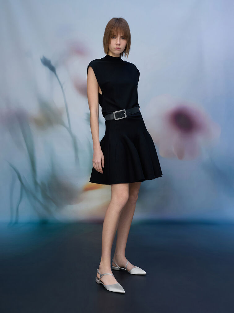 코델리아 포인티드 슬링백 플랫, 실버, hi-res