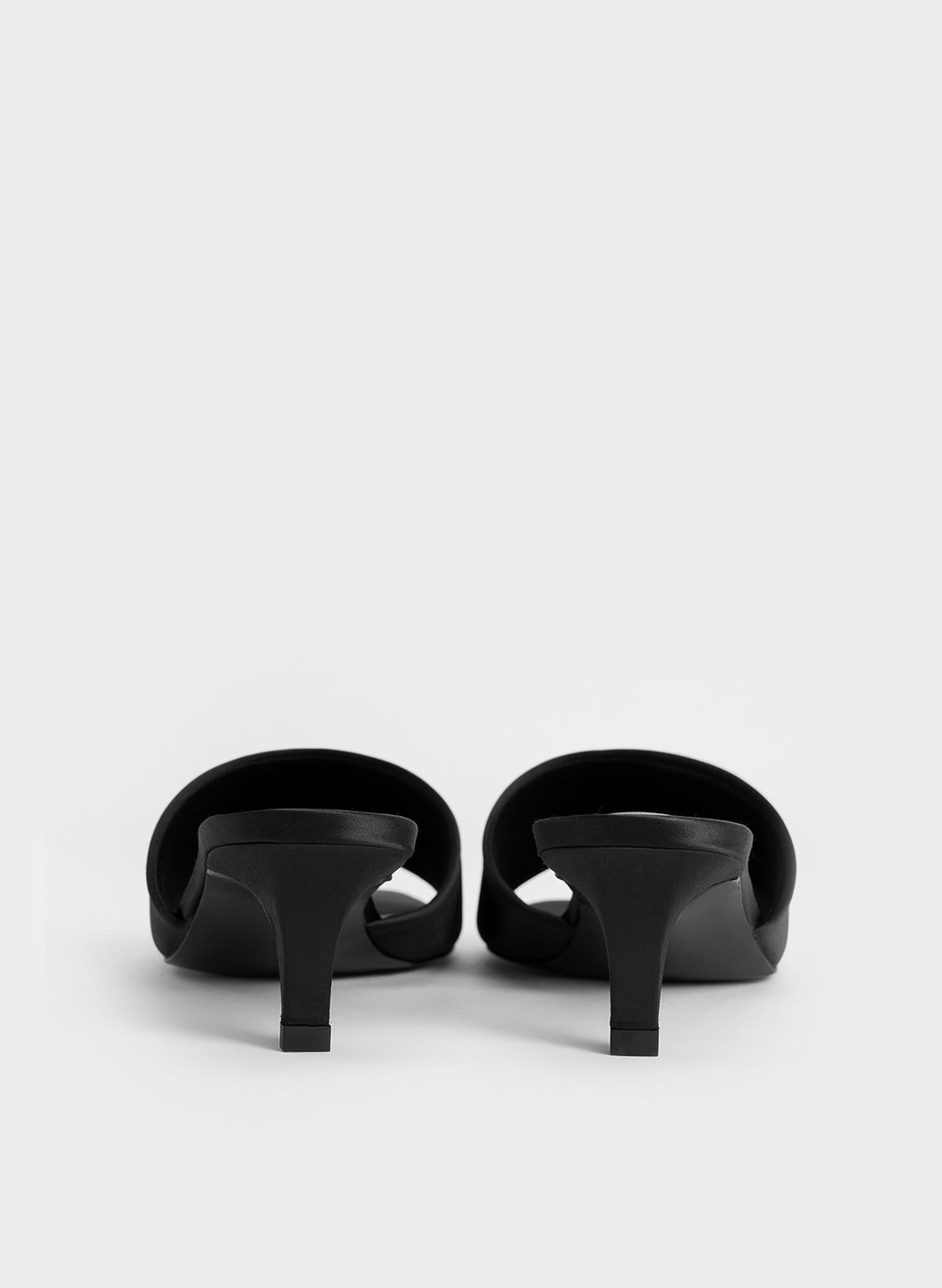 Satin Square-Toe Kitten-Heel Mules, Black Textured, hi-res