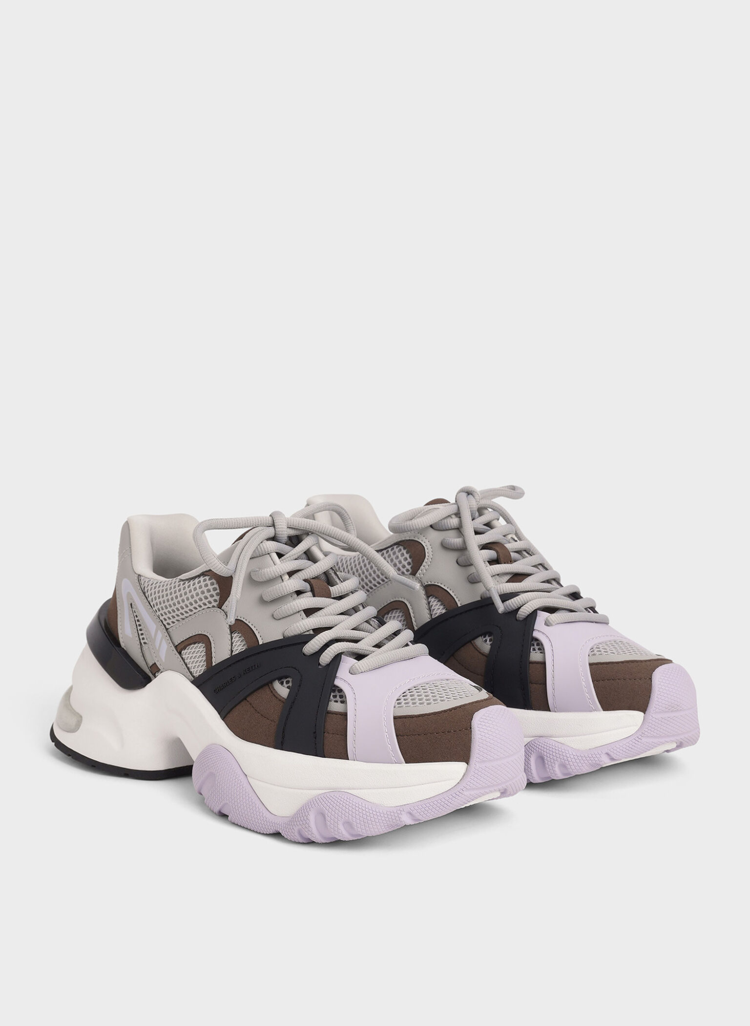 Zapatillas deportivas gruesas Malla con ribete en contraste, Marrón, hi-res