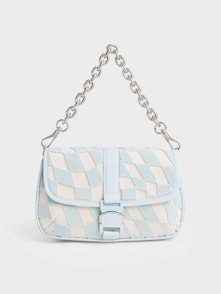 Zetta Checkered Canvas Crossbody Bag, Light Blue, hi-res