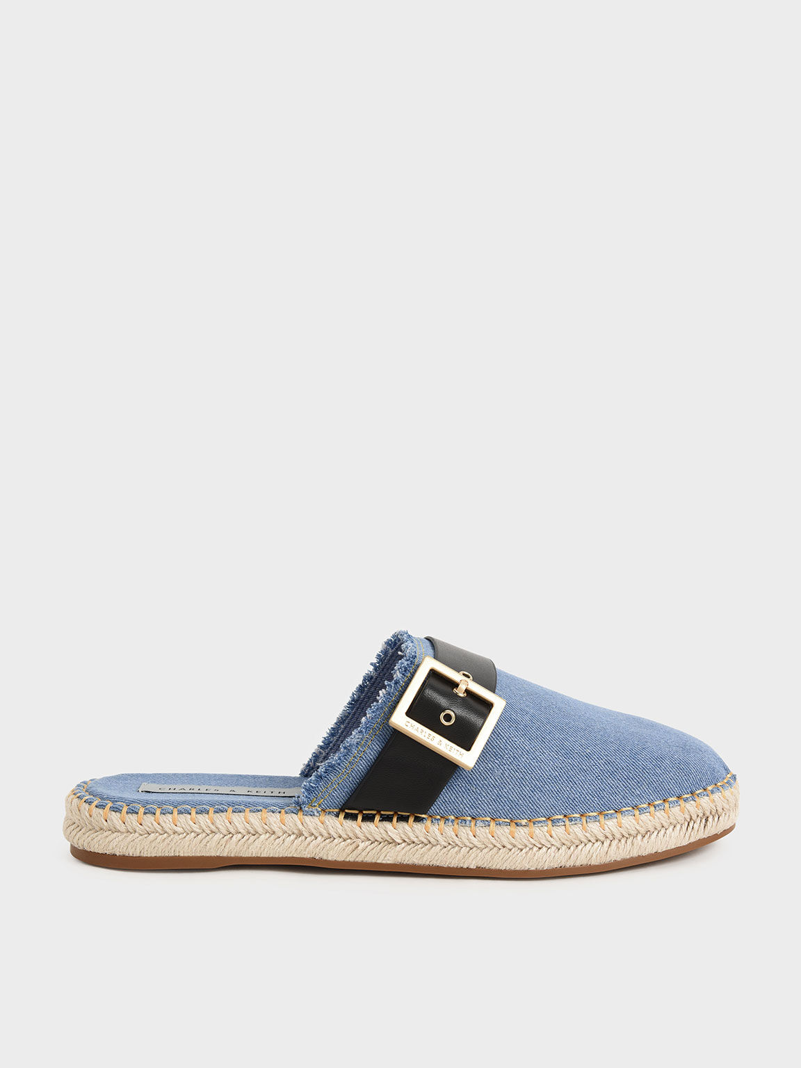 Buckled Denim Espadrille Mules, Blue, hi-res