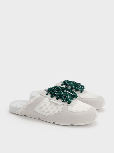 Zapatillas sin cordones con estampado de malla, Blanco, hi-res