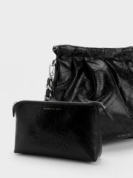 Duo Double Chain Hobo Bag, Noir, hi-res