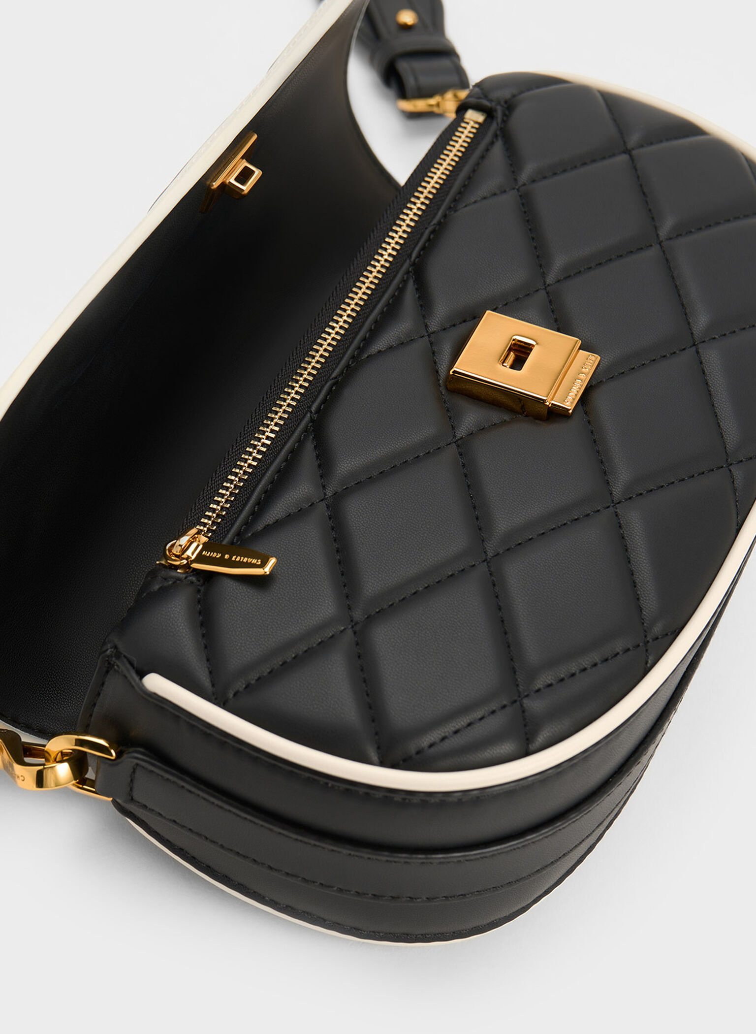 Lillie Curved Chain Handle Bag, Black, hi-res