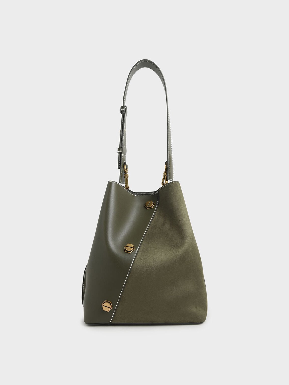 Olive Studded Textured Hobo Bag | CHARLES & KEITH US