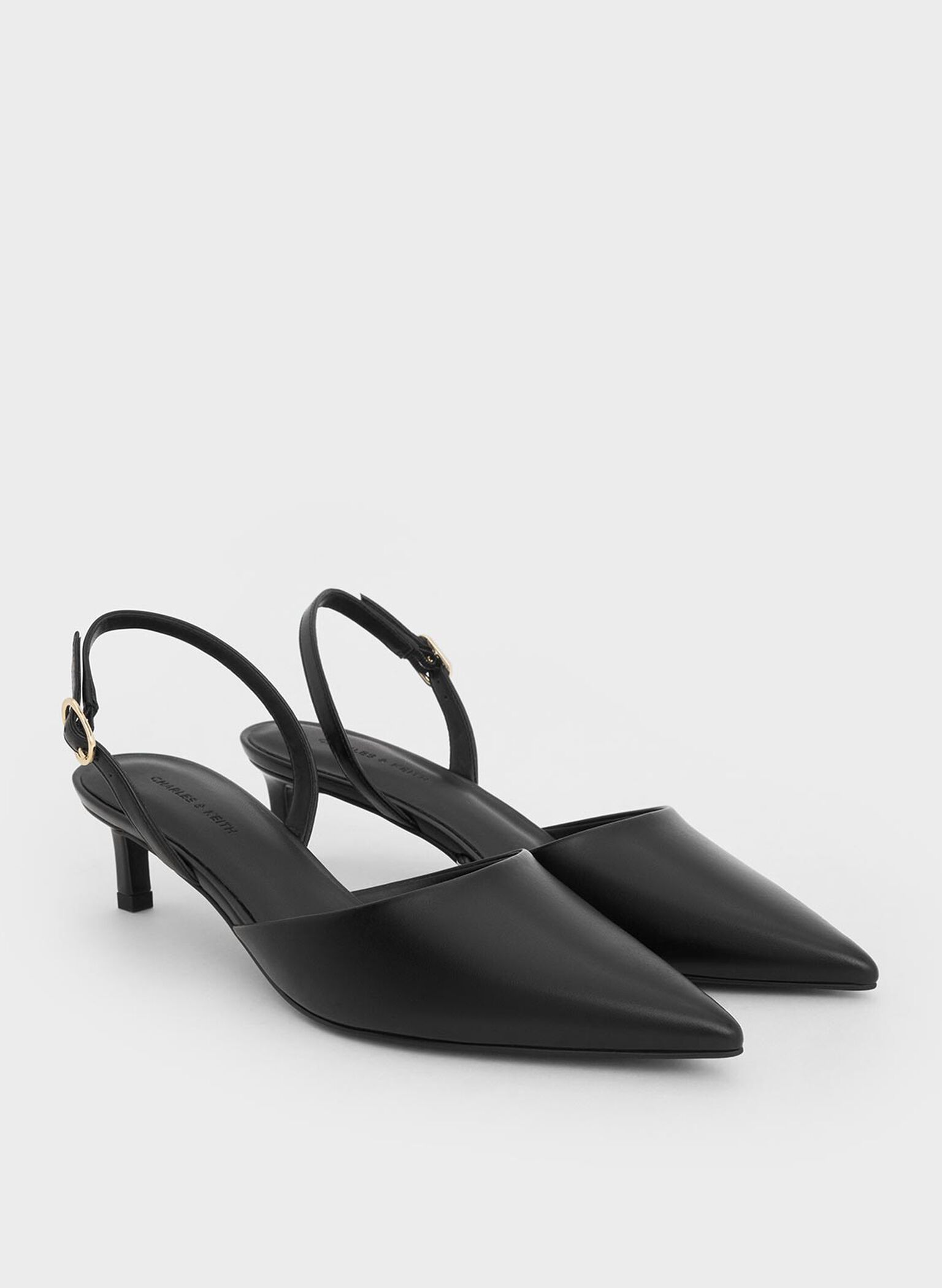 Pointed-Toe Slingback Kitten Heels, Black, hi-res