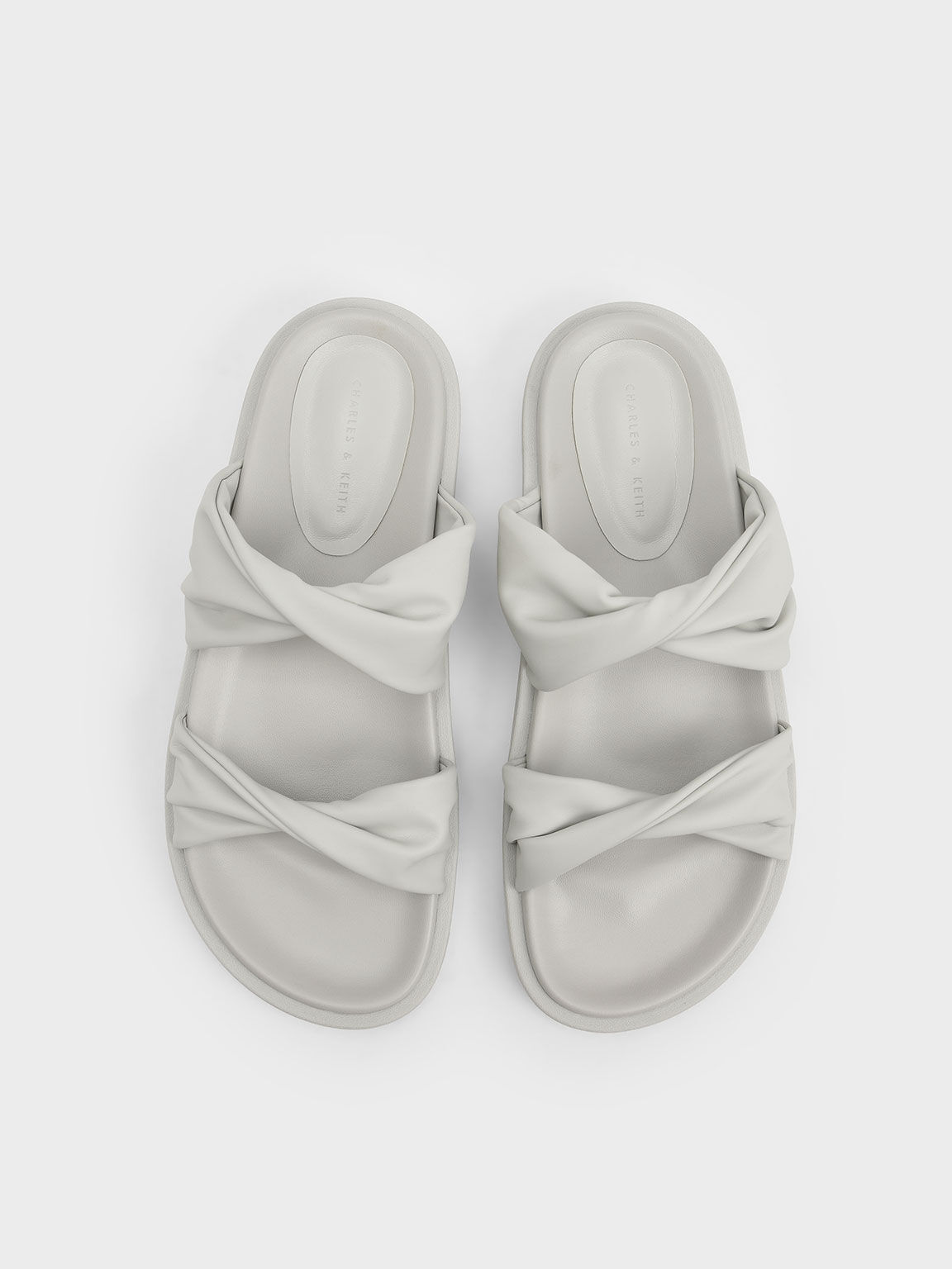 Twist Strap Padded Slide Sandals, White, hi-res