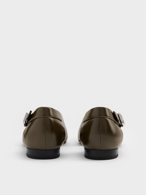 Buckled Cut-Out Ballet Flats, Olive, hi-res