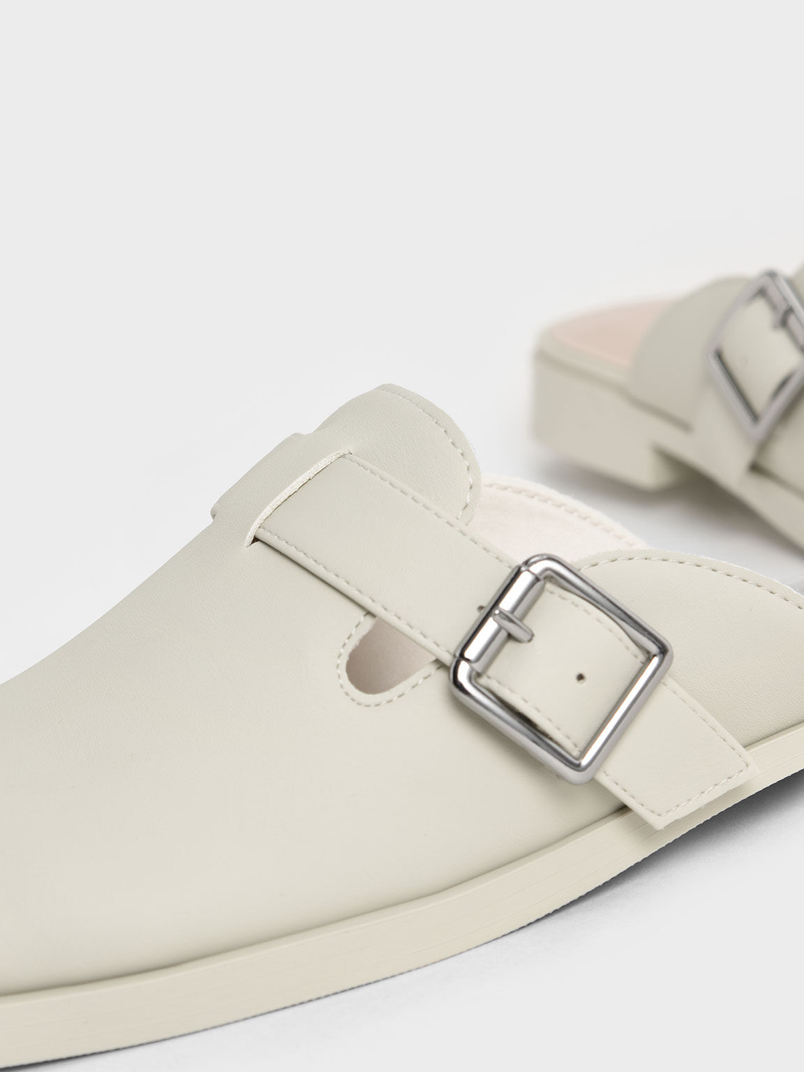 Buckled Round-Toe Loafer Mules, Chalk, hi-res