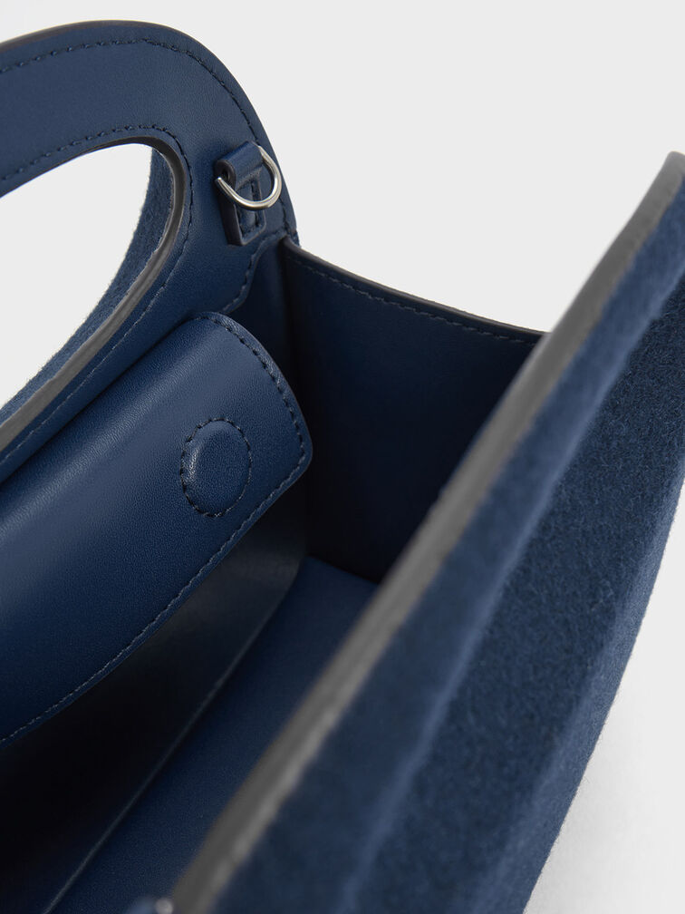 Mini Cocoon Textured Top Handle Bag, Navy, hi-res