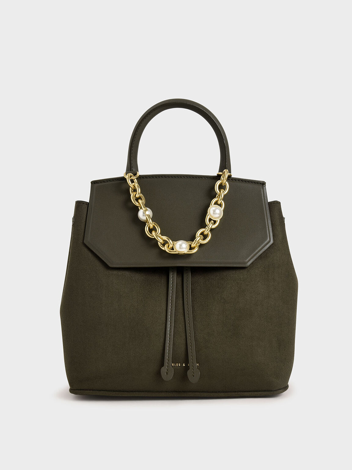 Military Green Textured Chain Link Backpack Charles Keith Ph