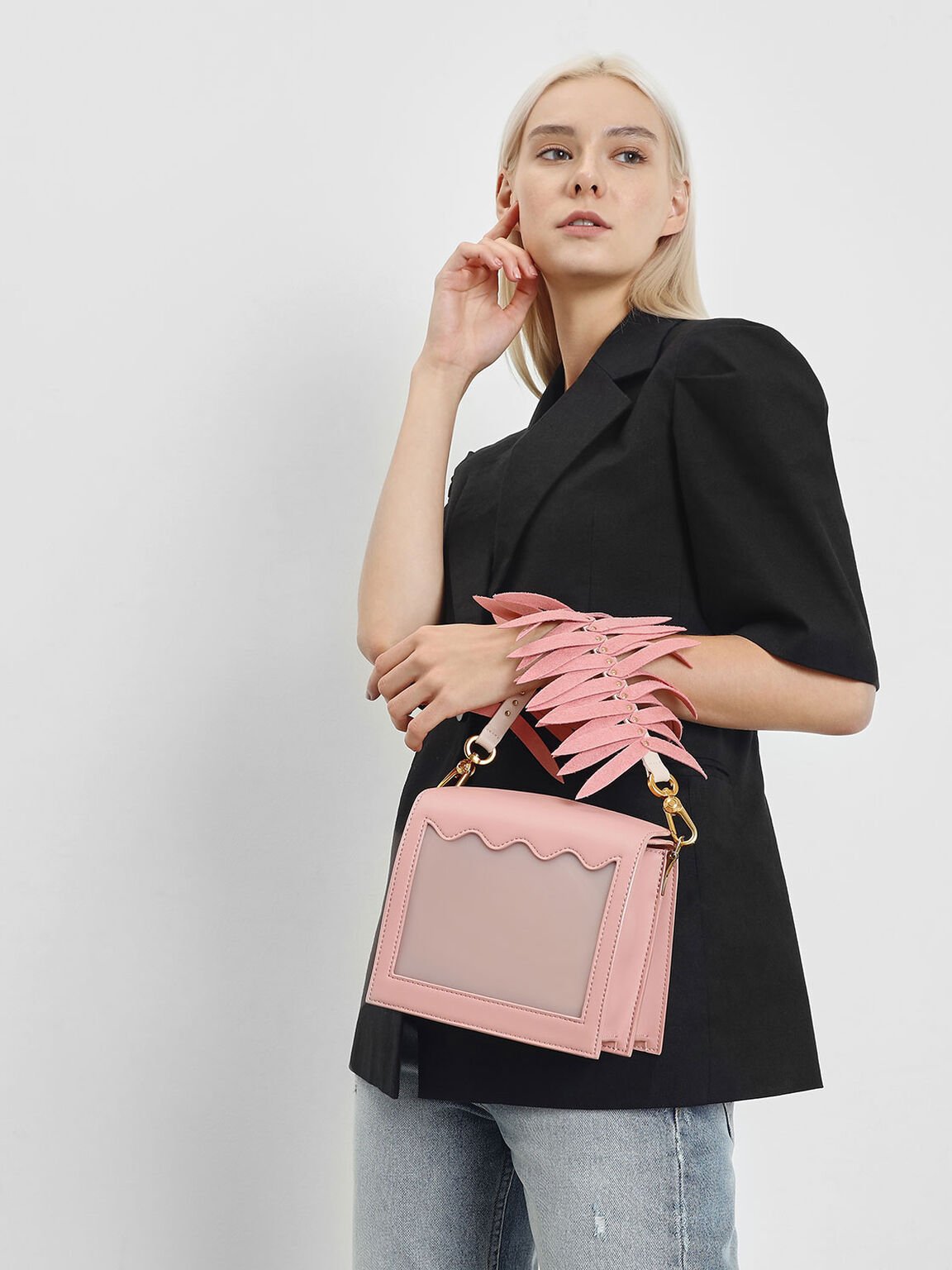 Flare Fringe Mini Bag Strap, Pink, hi-res