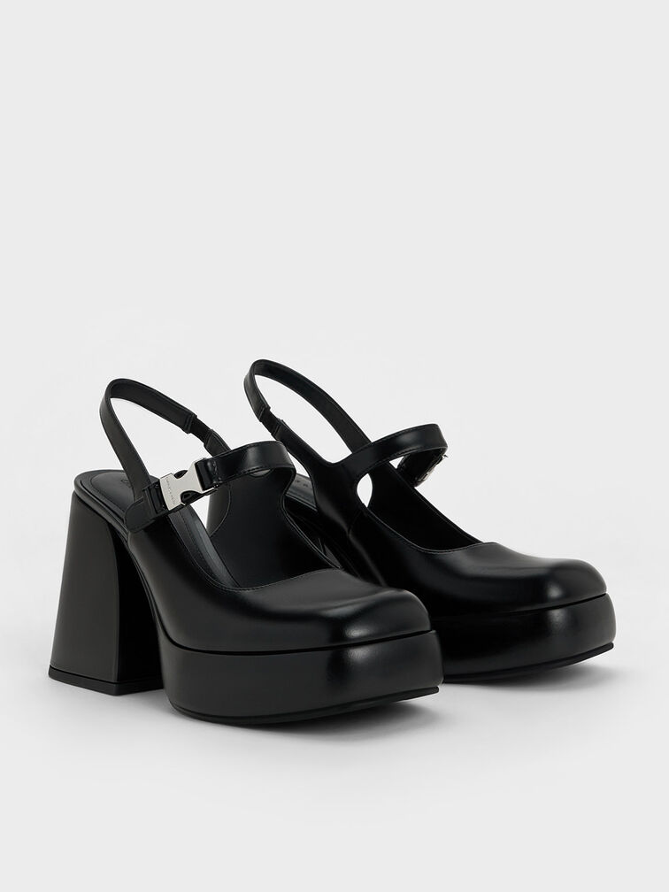 Laine Metallic-Buckle Platform Mary Janes, Black, hi-res