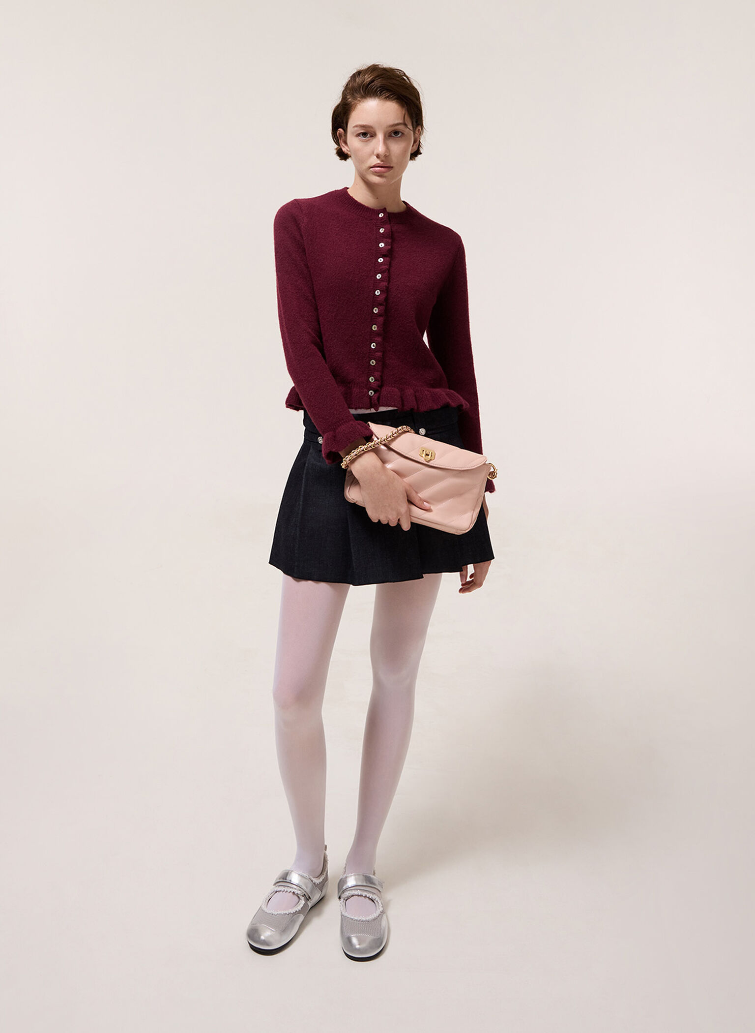 Fawn Panelled Front Flap Chain-Handle Bag, Rosa pálido, hi-res