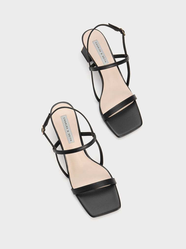 Square-Toe Strappy Sandals, Black, hi-res