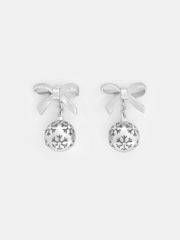 Athalia Crystal-Embellished Bow Snowflake-Ball Drop Earrings, Argent, hi-res