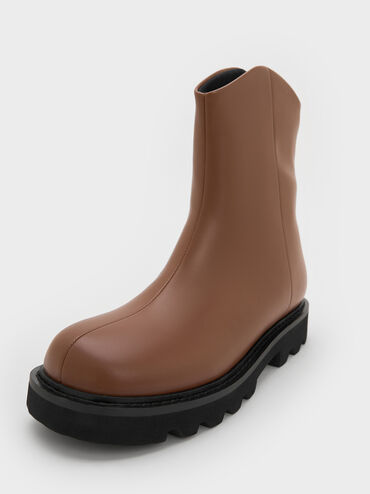 Girls' Chunky Ankle Boots, Brown, hi-res